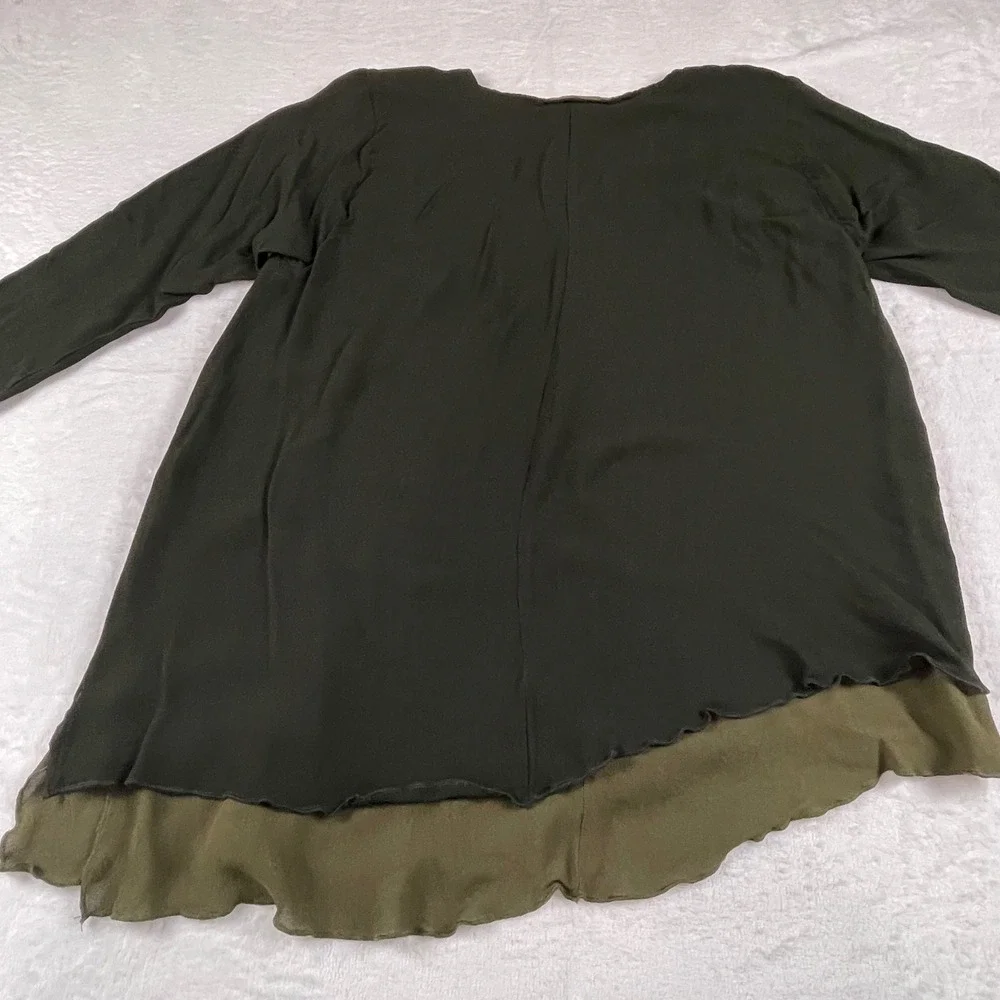 Dinah Lee Womens 1X Rayon Georgette 2 Piece Pant Set Olive Green Black Lagenlook